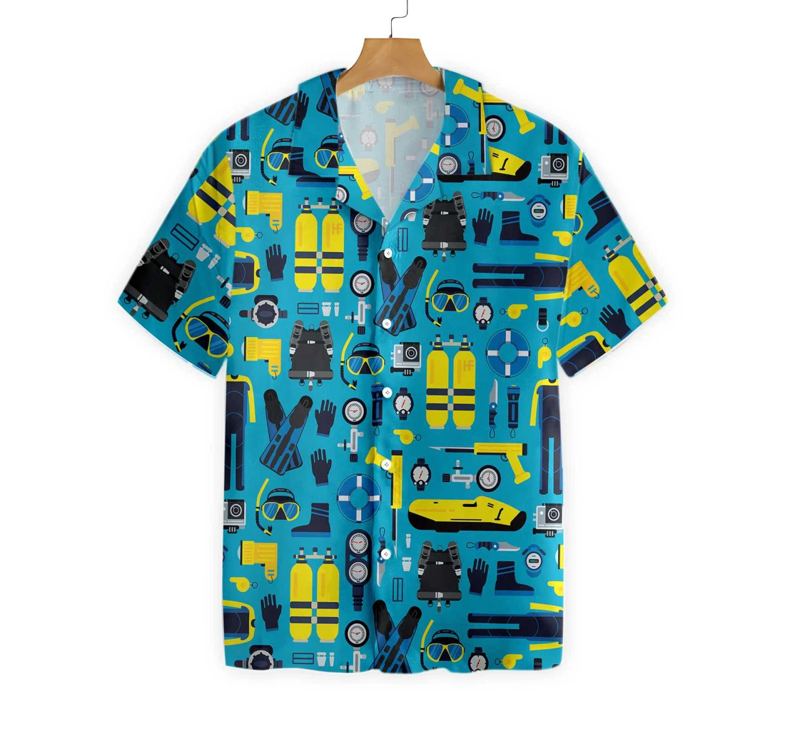 Scuba Diving Gear Hawaiian Shirt, Button Up Aloha Shirt For Men, Women