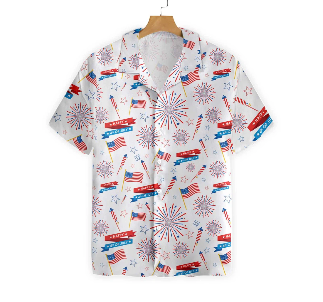 4th Of July Us Pattern Hawaiian Shirt, Button Up Aloha Shirt For Men, Women