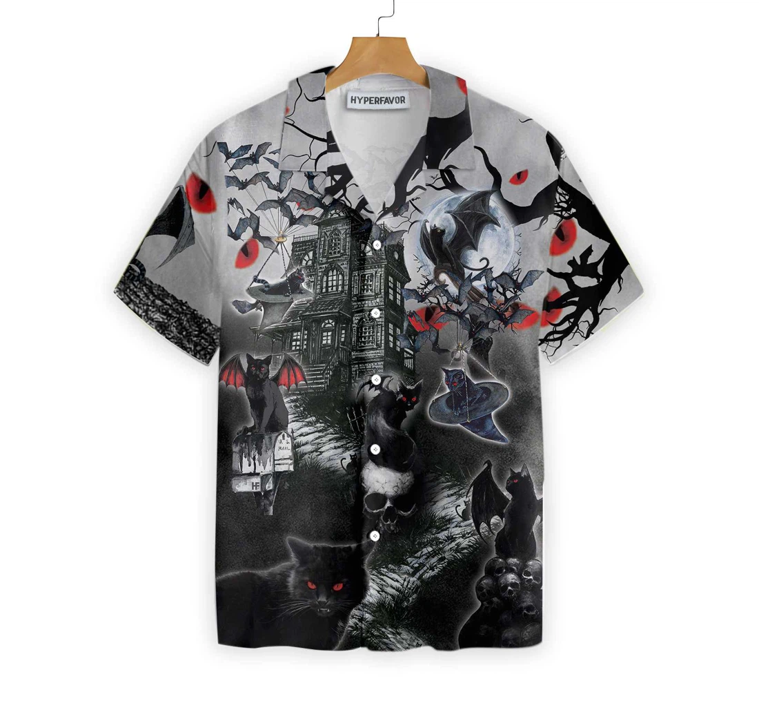 Black Cats Are Flying Halloween Halloween And Hawaiian Shirt, Button Up Aloha Shirt For Men, Women