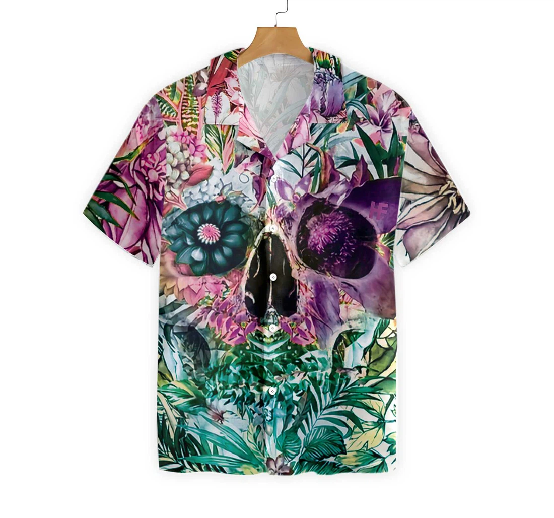 Skull Pattern Hawaiian Shirt, Button Up Aloha Shirt For Men, Women