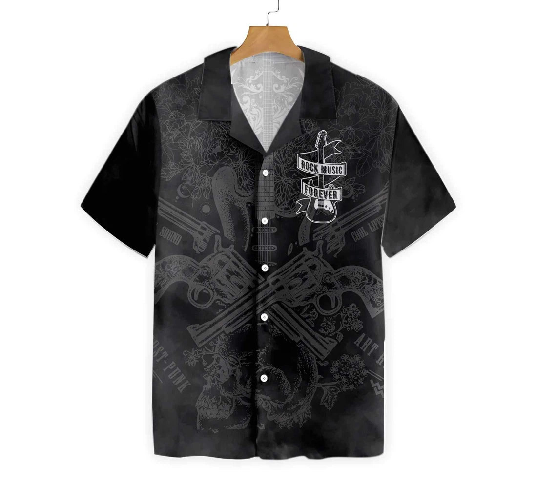 Bass Guitar & Rock Music Hawaiian Shirt, Button Up Aloha Shirt For Men, Women