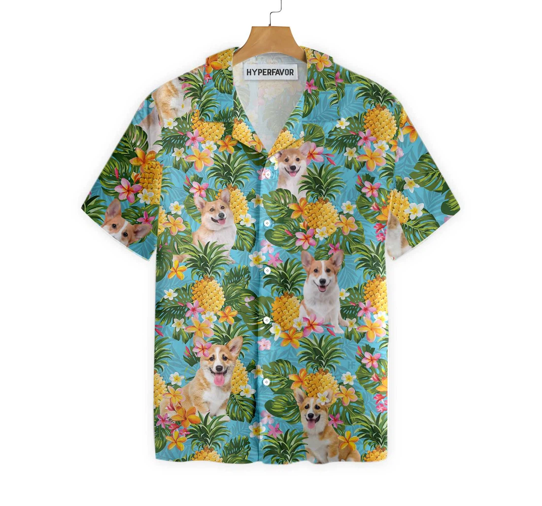 Pineapple Corgis Lover Hawaiian Shirt, Button Up Aloha Shirt For Men, Women