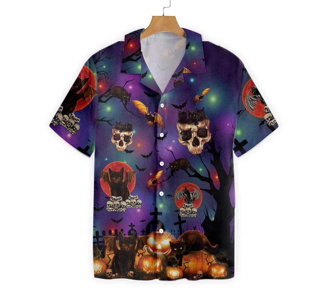 Black Cat Halloween Hawaiian Shirt, Button Up Aloha Shirt For Men, Women