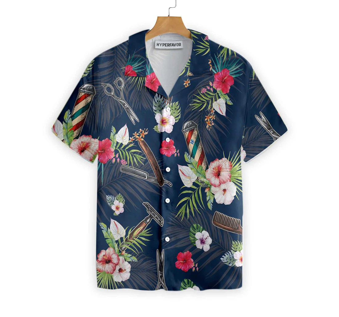 Barber Tools Pattern Hawaiian Shirt, Button Up Aloha Shirt For Men, Women