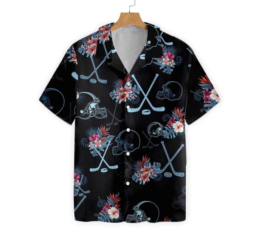 Hockey Helmet Pattern Hawaiian Shirt, Button Up Aloha Shirt For Men, Women