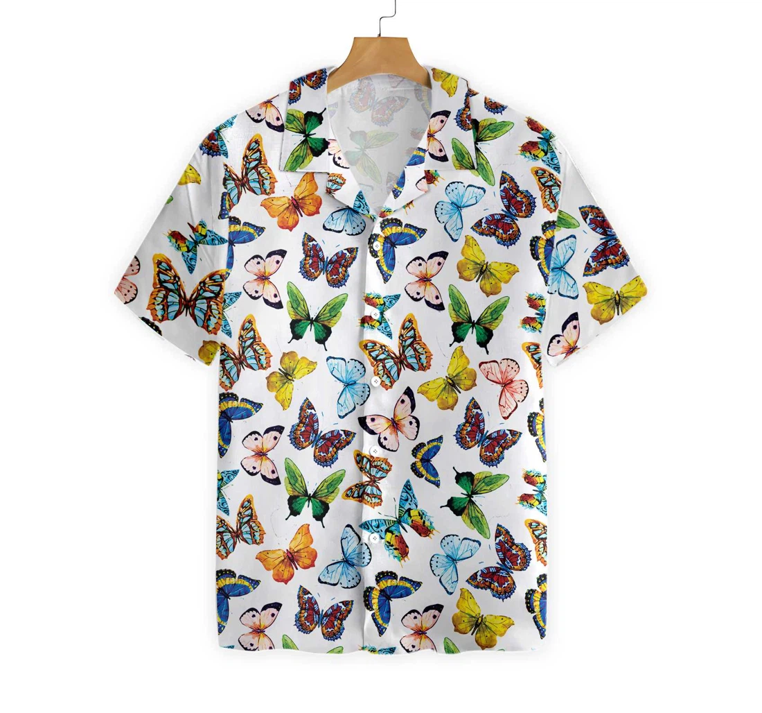 Watercolor Butterflies Hawaiian Shirt, Button Up Aloha Shirt For Men, Women