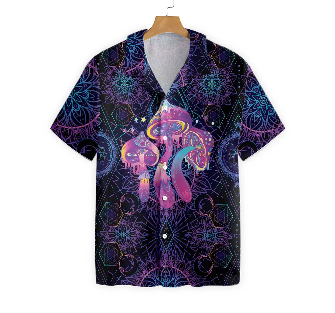 Magic Mushrooms Over Sacred Geometry Hawaiian Shirt, Button Up Aloha Shirt For Men, Women