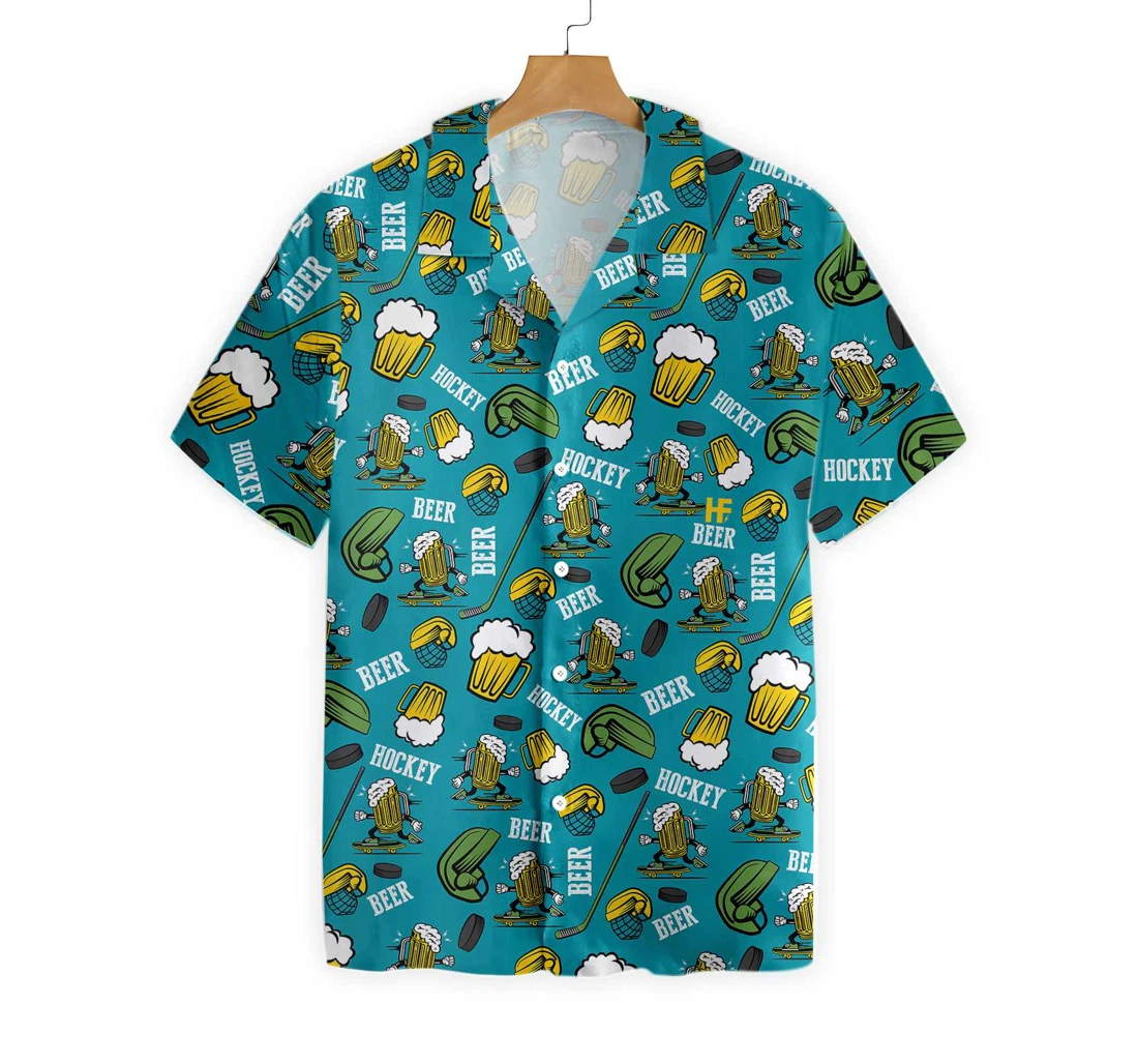 Hockey And Beer Hawaiian Shirt, Button Up Aloha Shirt For Men, Women