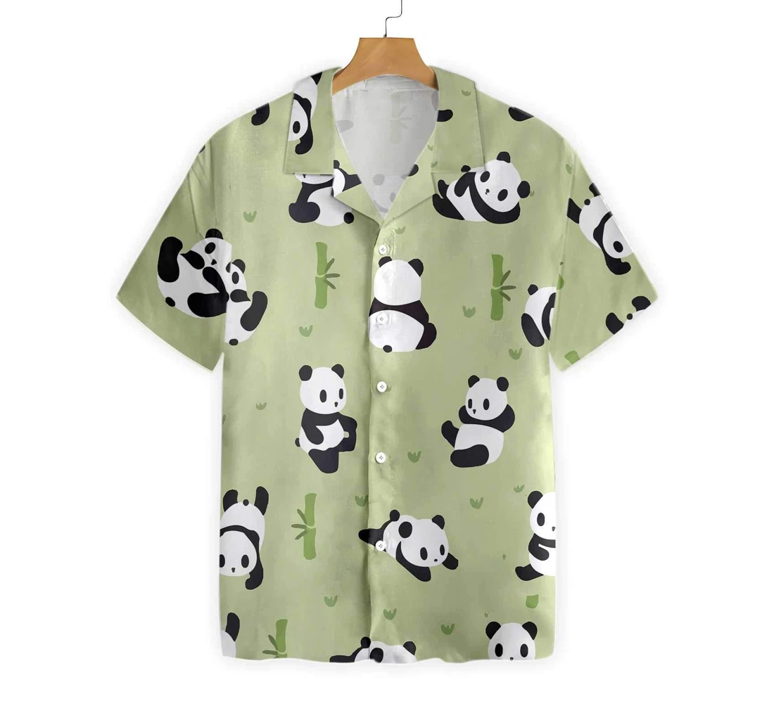 Panda Leaf Pattern Hawaiian Shirt, Button Up Aloha Shirt For Men, Women