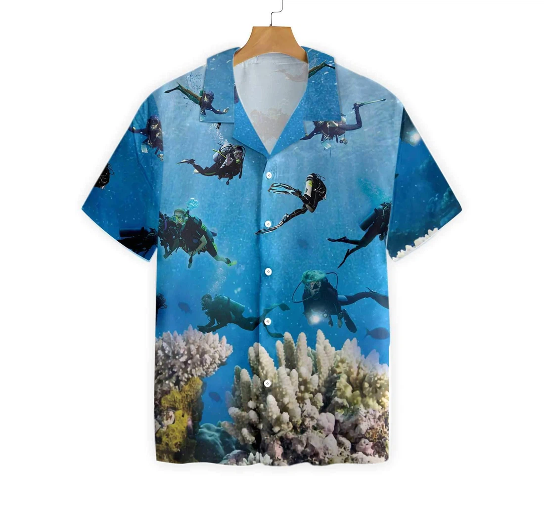 Under The Sea Scuba Diving Hawaiian Shirt, Button Up Aloha Shirt For Men, Women