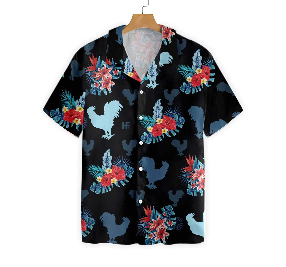 Rooster In Blue Hawaiian Shirt, Button Up Aloha Shirt For Men, Women