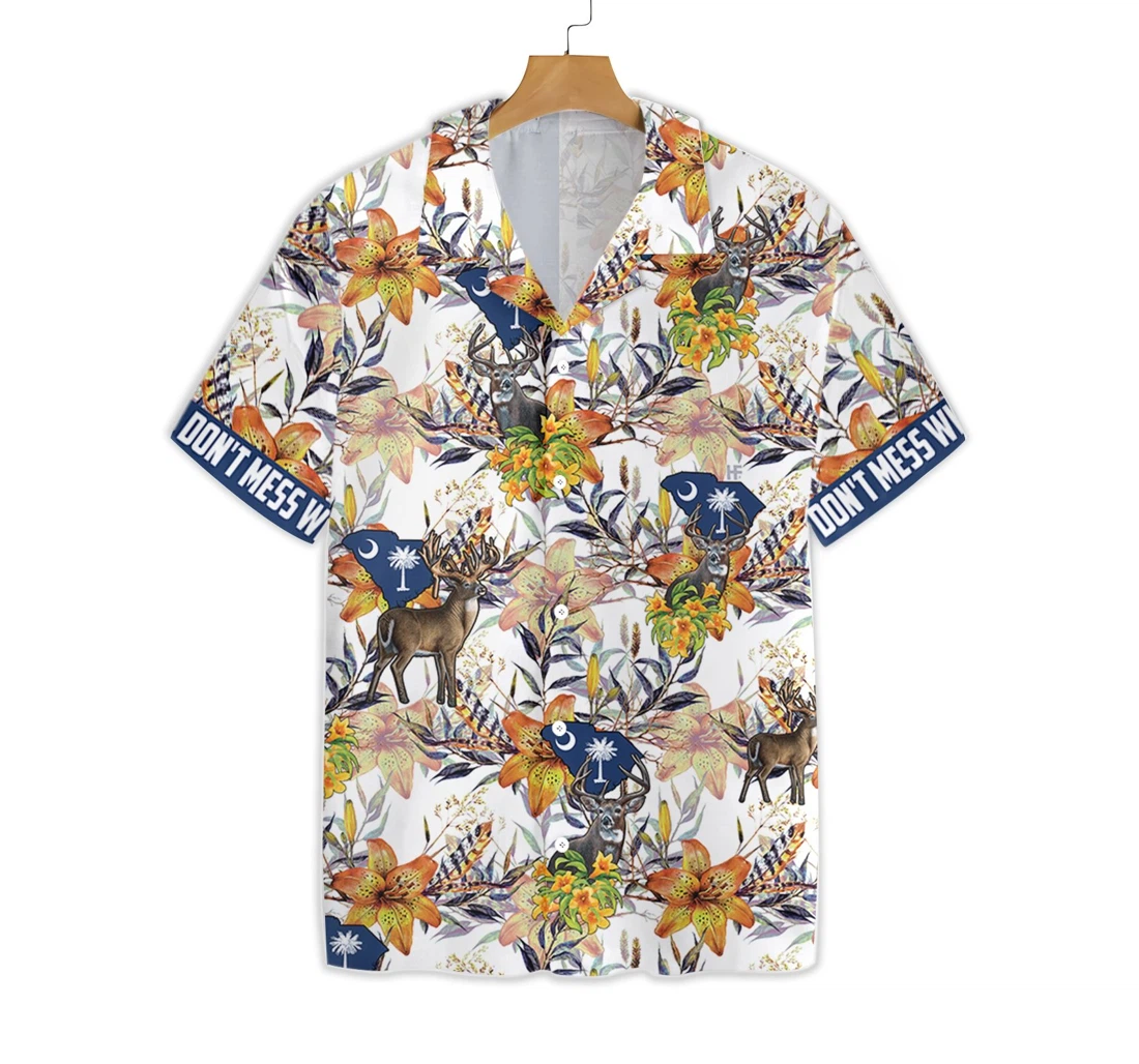 South Carolina White Tailed Deer And Yellow Jessamine Hawaiian Shirt, Button Up Aloha Shirt For Men, Women