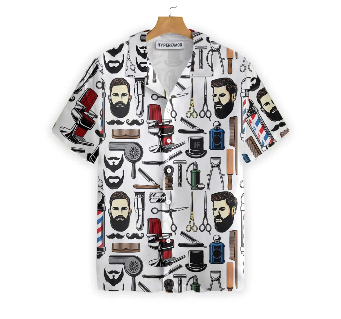 Barbershop Haircut & Shave Tools Hawaiian Shirt, Button Up Aloha Shirt For Men, Women