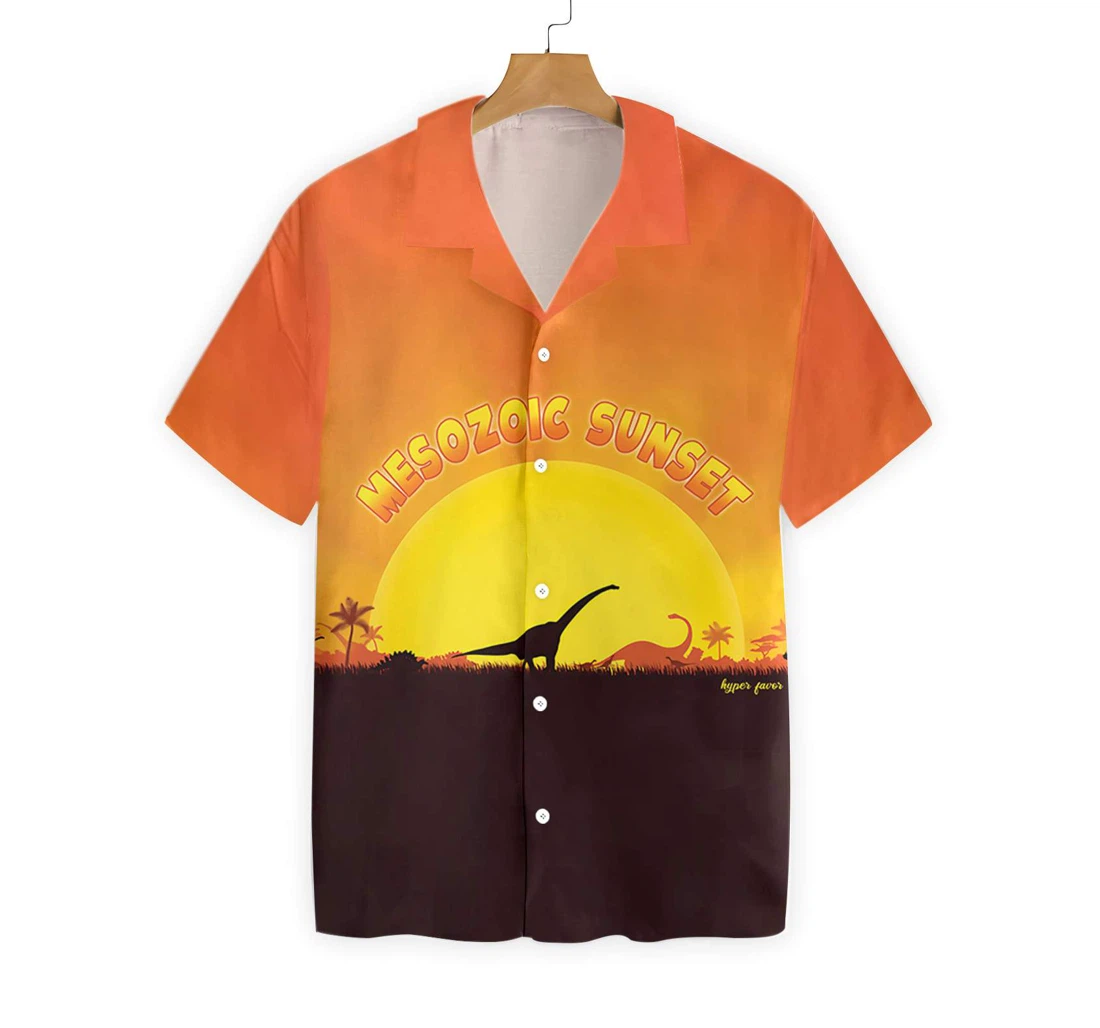 Mesozoic Sunset Dinosaur Hawaiian Shirt, Button Up Aloha Shirt For Men, Women