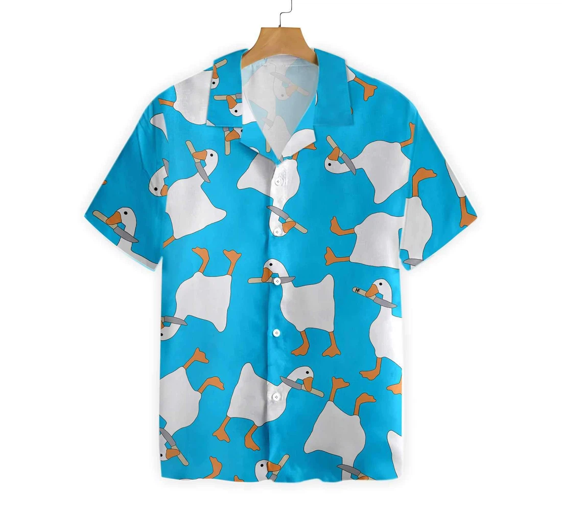 A Dangerous Duck With Knife Hawaiian Shirt, Button Up Aloha Shirt For Men, Women