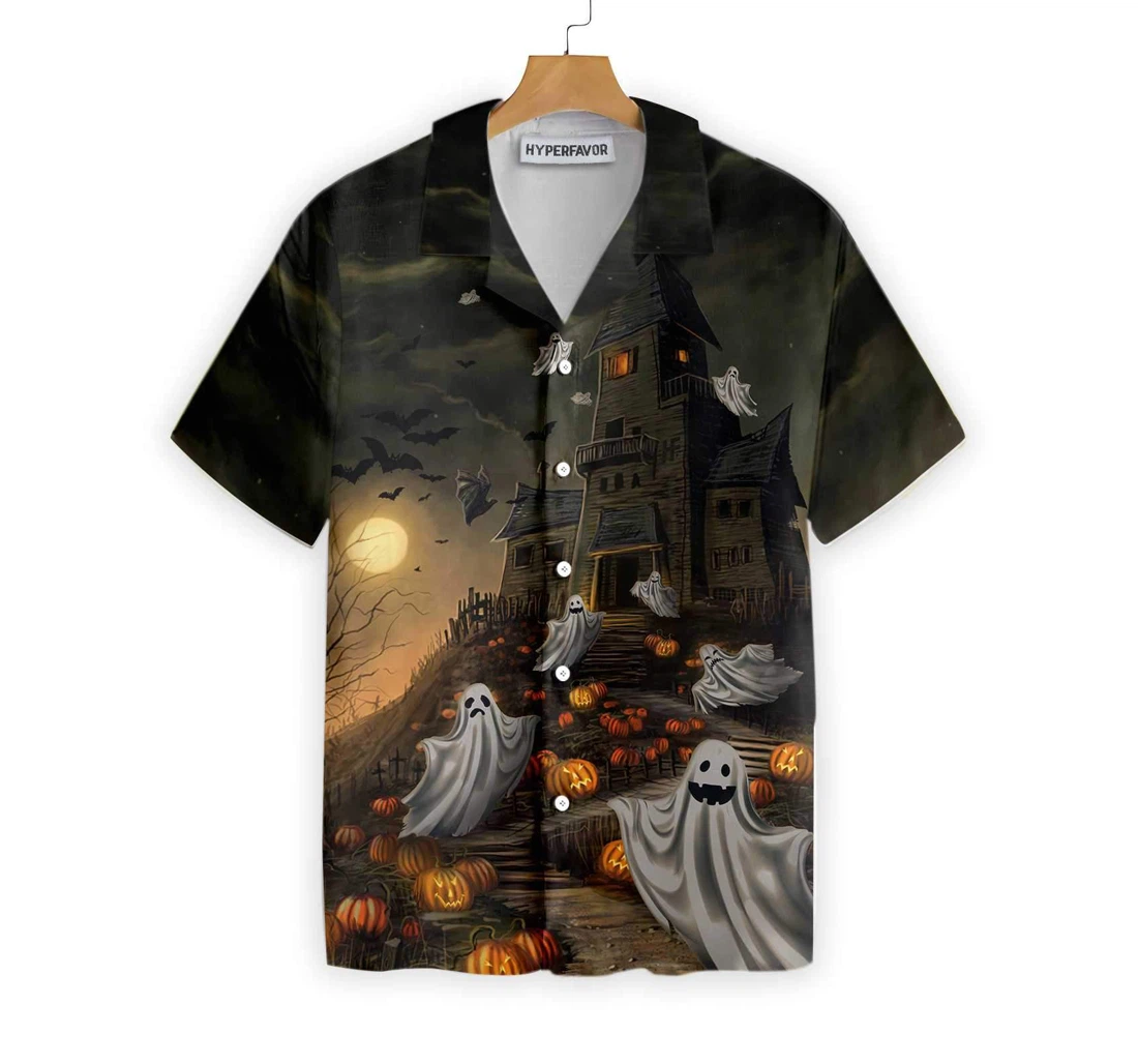 Haunted House Ghost Halloween Halloween And Hawaiian Shirt, Button Up Aloha Shirt For Men, Women