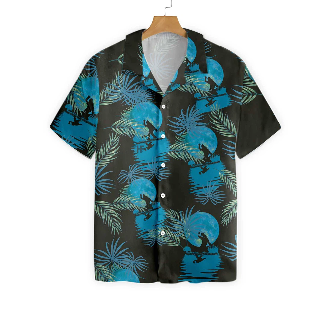 Bigfoot Blue Moon Bigfoot Black And Blue Moonlight Bigfoot Hawaiian Shirt, Button Up Aloha Shirt For Men, Women