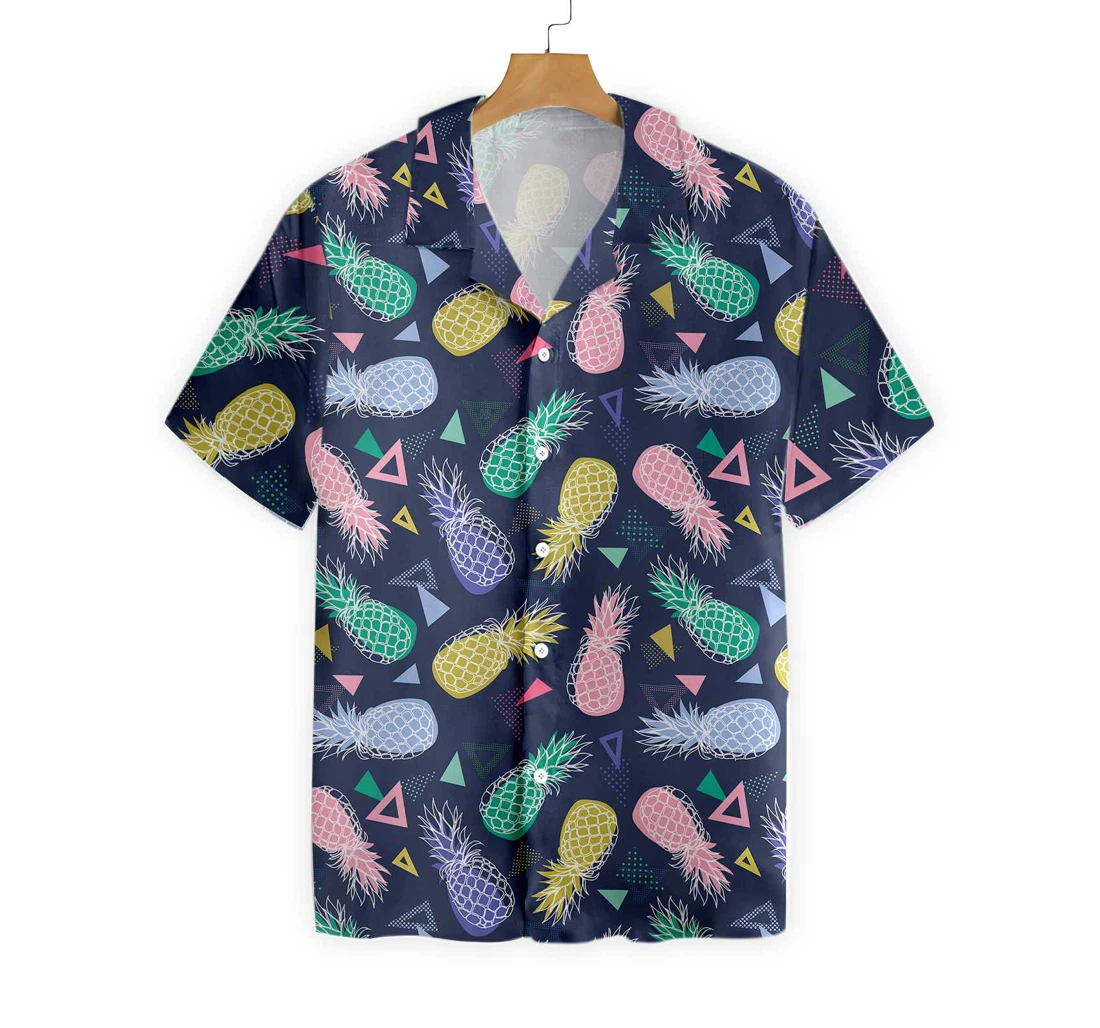 Pineapple Fruits In Memphis Style Hawaiian Shirt, Button Up Aloha Shirt For Men, Women