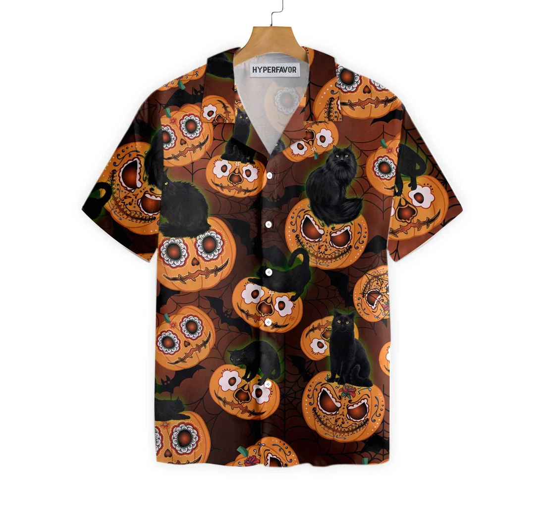 Black Cats Are Awesome Halloween Hawaiian Shirt, Button Up Aloha Shirt For Men, Women