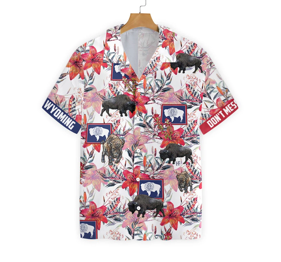 Wyoming Bison And Indian Paintbrush Hawaiian Shirt, Button Up Aloha Shirt For Men, Women