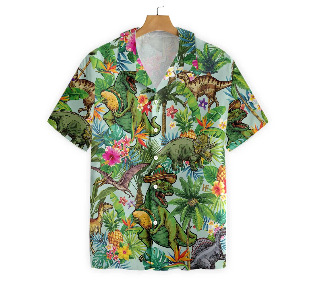 Dinosaur Hawaiian Shirt, Button Up Aloha Shirt For Men, Women