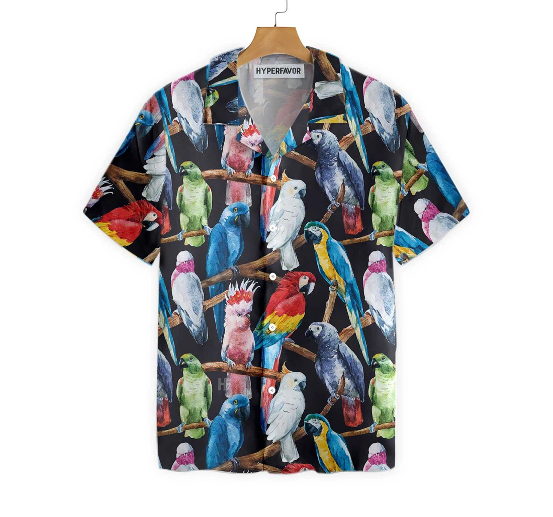 Exotic Parrots & Plant Hawaiian Shirt, Button Up Aloha Shirt For Men, Women