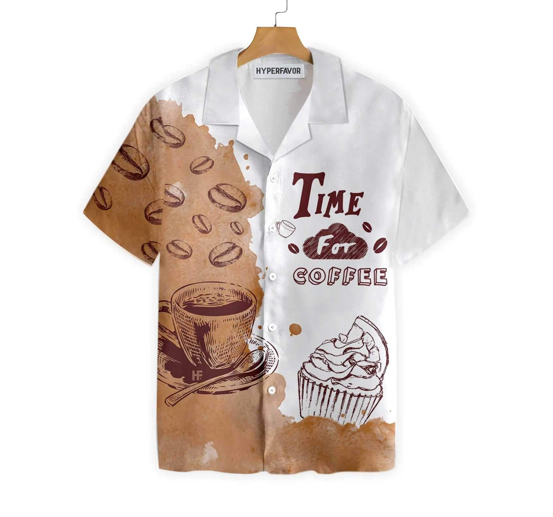 Time Coffee Hawaiian Shirt, Button Up Aloha Shirt For Men, Women