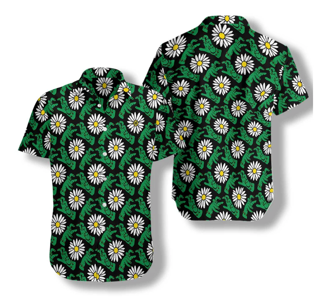 Halloween Frankenstein's Monster And Daisies Hawaiian Shirt, Button Up Aloha Shirt For Men, Women