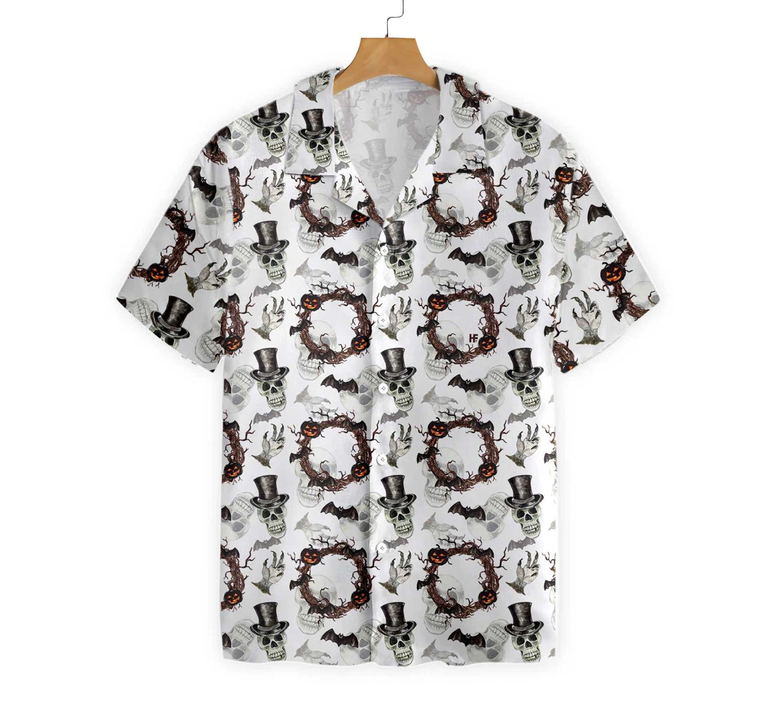Festive Halloween Gentleman Skull Hawaiian Shirt, Button Up Aloha Shirt For Men, Women