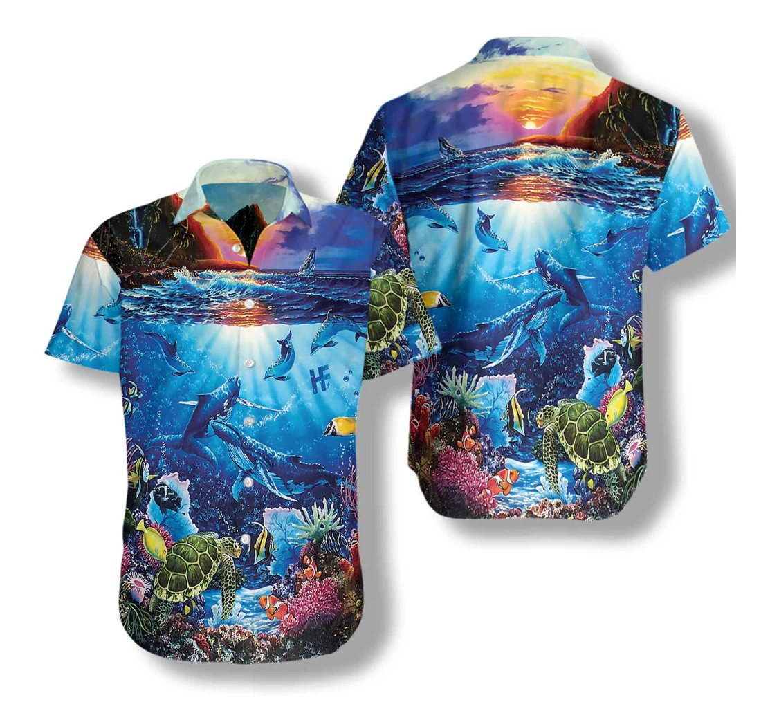 Turtle Under The Sea Hawaiian Shirt, Button Up Aloha Shirt For Men, Women