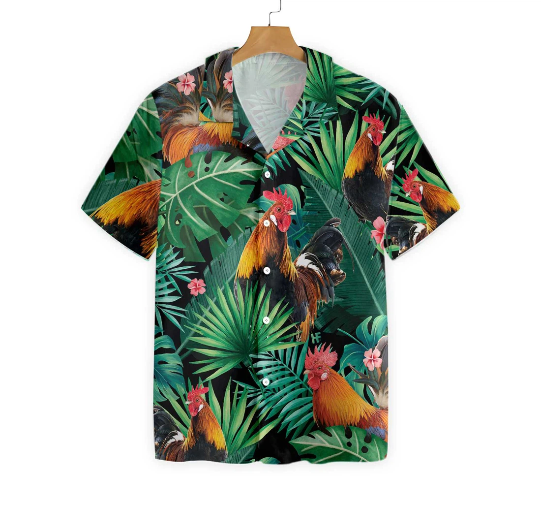 Rooster Pattern Hawaiian Shirt, Button Up Aloha Shirt For Men, Women