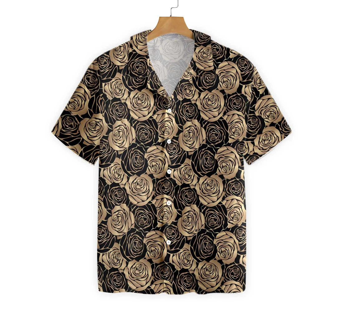 Midnight Rose Gold Hawaiian Shirt, Button Up Aloha Shirt For Men, Women