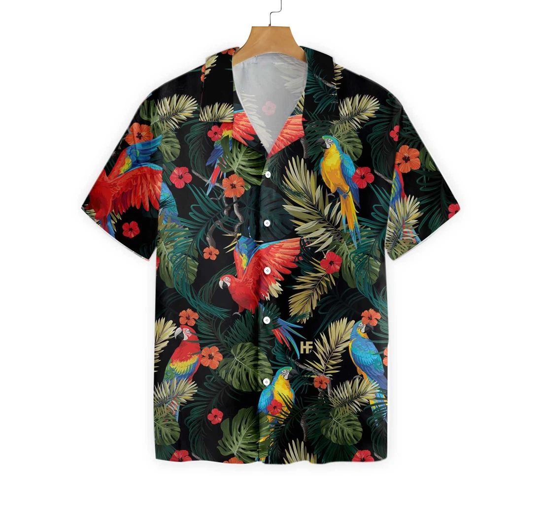 Parrots Dark Pattern Hawaiian Shirt, Button Up Aloha Shirt For Men, Women