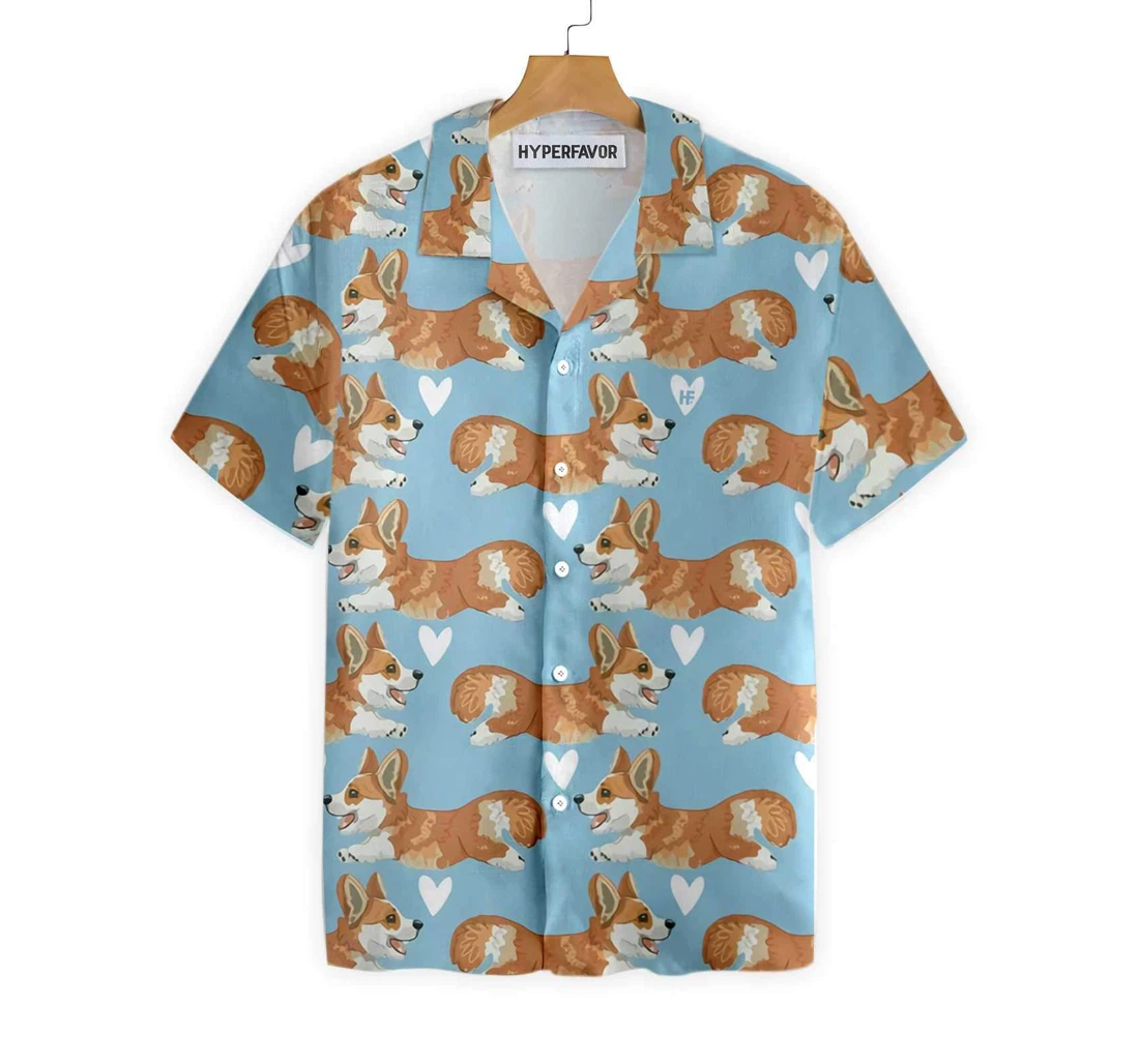 Flying Corgi Blue Corgi And Hawaiian Shirt, Button Up Aloha Shirt For Men, Women