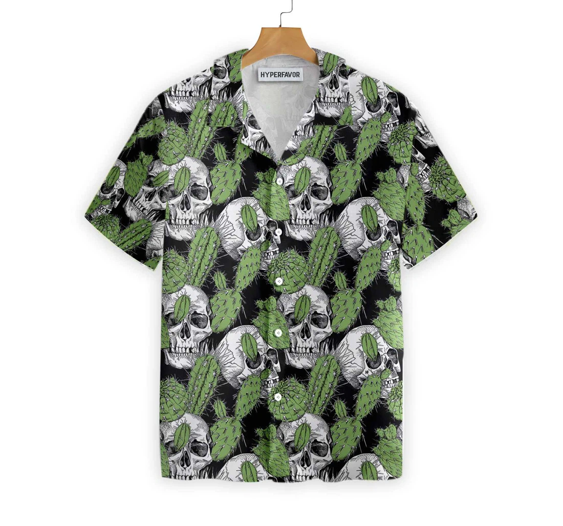 Cactus Skull Hawaiian Shirt, Button Up Aloha Shirt For Men, Women