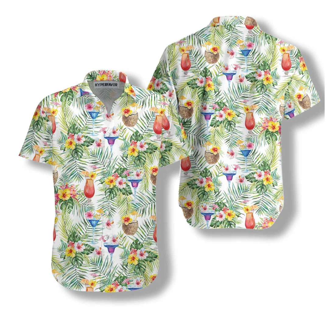 Cocktail Hawaiian Shirt, Button Up Aloha Shirt For Men, Women