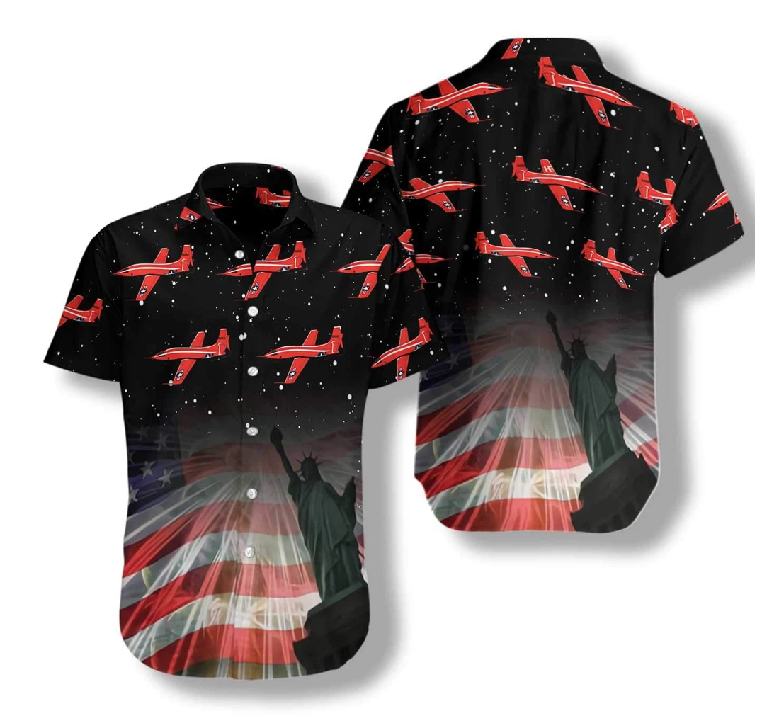 Fourth Of July Aircraft Hawaiian Shirt, Button Up Aloha Shirt For Men, Women