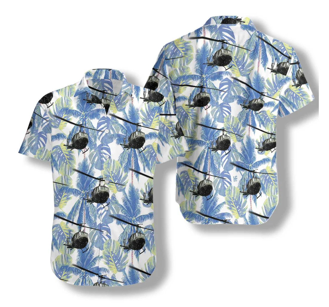 Navy Bell Twin Huey Hawaiian Shirt, Button Up Aloha Shirt For Men, Women