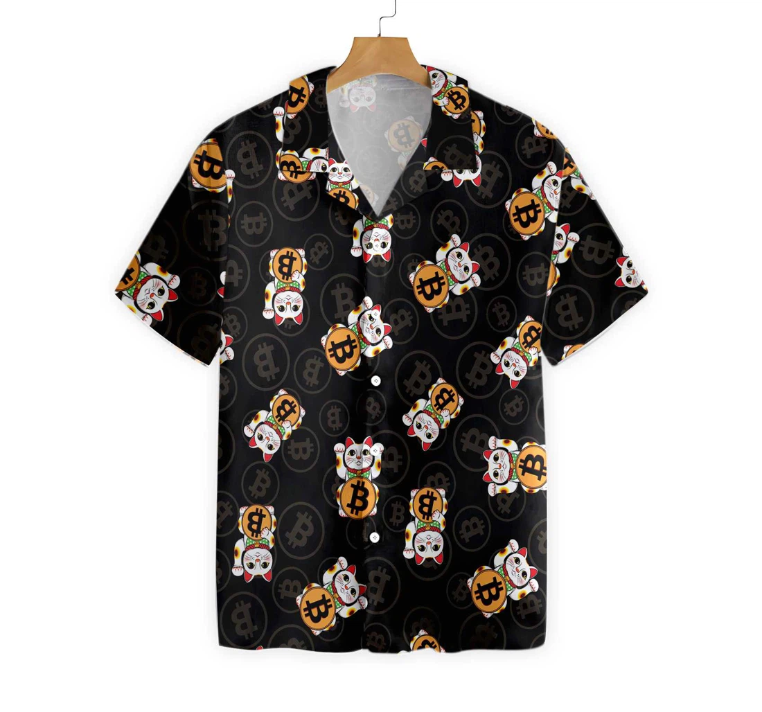 Bitcoin Lucky Cat Hawaiian Shirt, Button Up Aloha Shirt For Men, Women