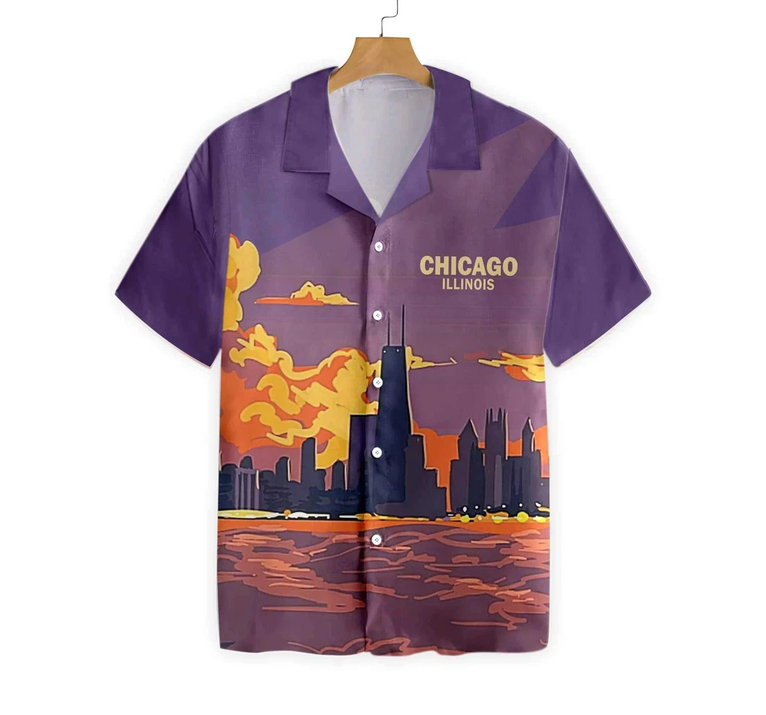 Chicago Illinois Hawaiian Shirt, Button Up Aloha Shirt For Men, Women