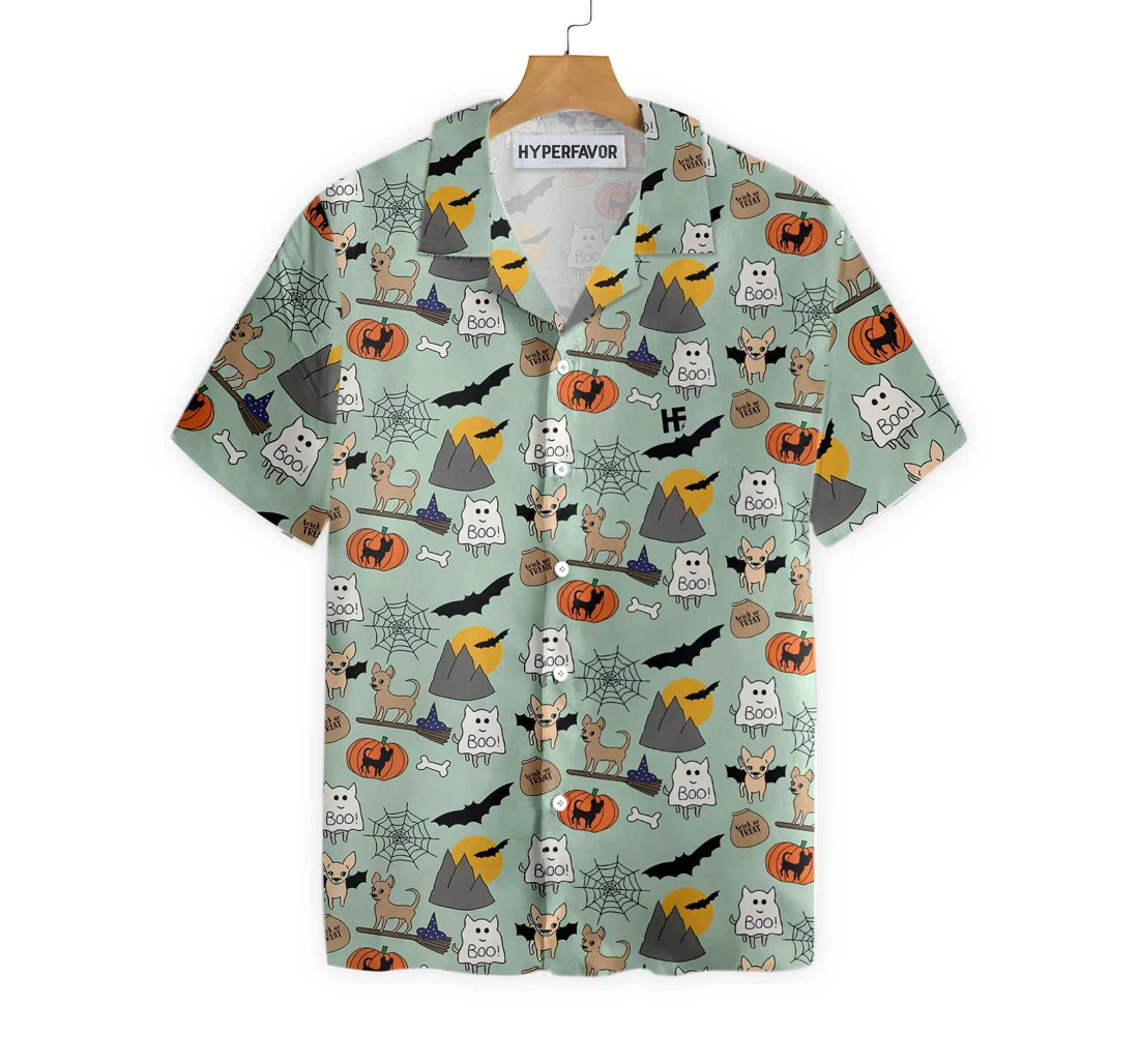 Halloween Chihuahua Hawaiian Shirt, Button Up Aloha Shirt For Men, Women