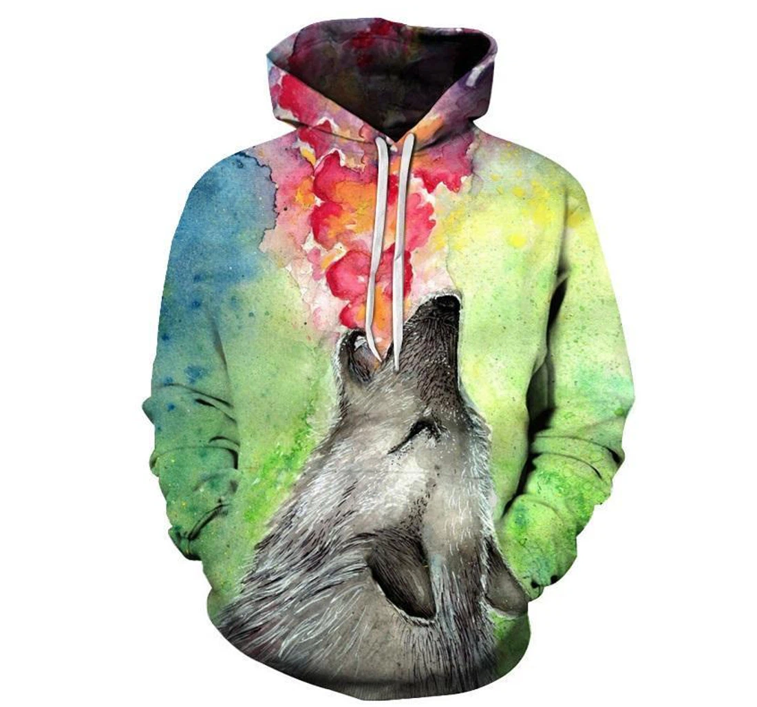 Watercolor Wolf - 3D Printed Pullover Hoodie