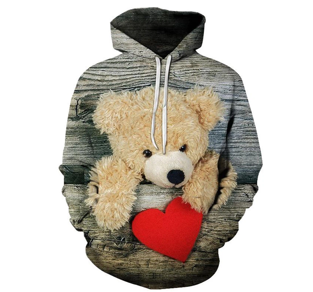 Teddy Bear Love - 3D Printed Pullover Hoodie