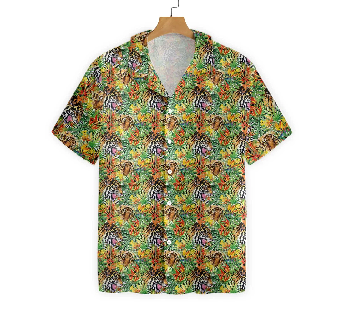 Jungle Tiger Hawaiian Shirt, Button Up Aloha Shirt For Men, Women