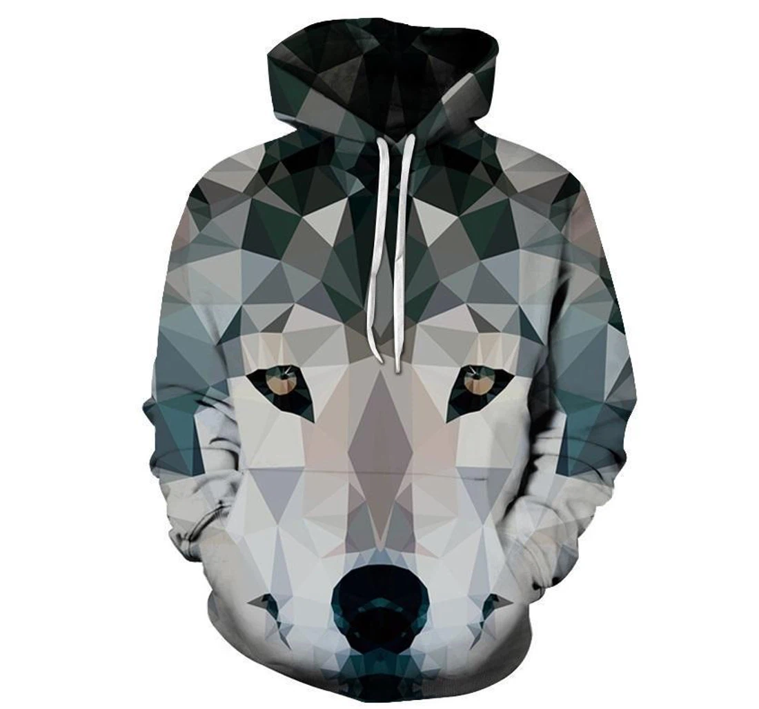 Geometric Wolf - 3D Printed Pullover Hoodie