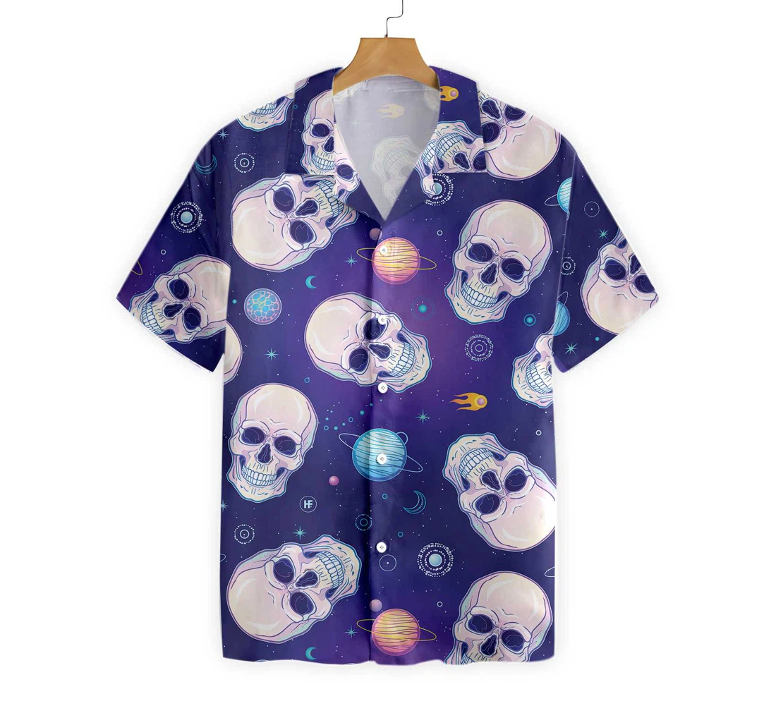 Skull Planets Outta Space Hawaiian Shirt, Button Up Aloha Shirt For Men, Women