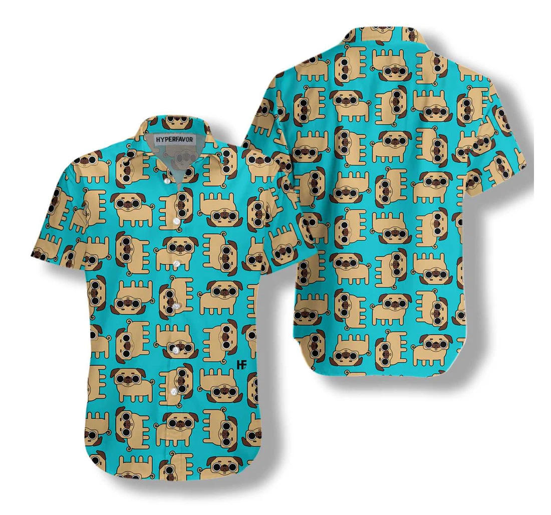 Pug Dog Seamless Pattern Hawaiian Shirt, Button Up Aloha Shirt For Men, Women