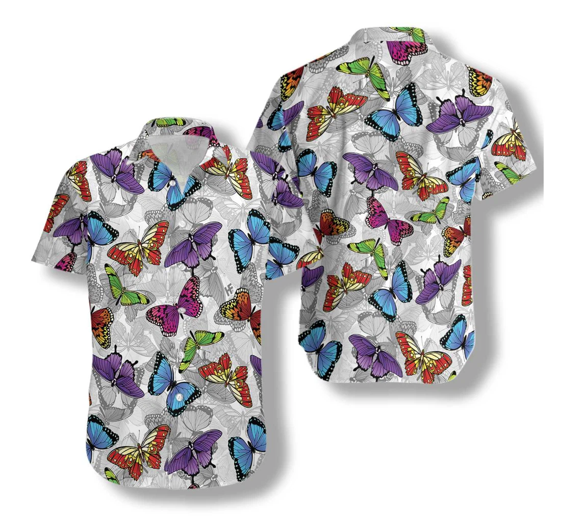Colorful Butterfly Hawaiian Shirt, Button Up Aloha Shirt For Men, Women