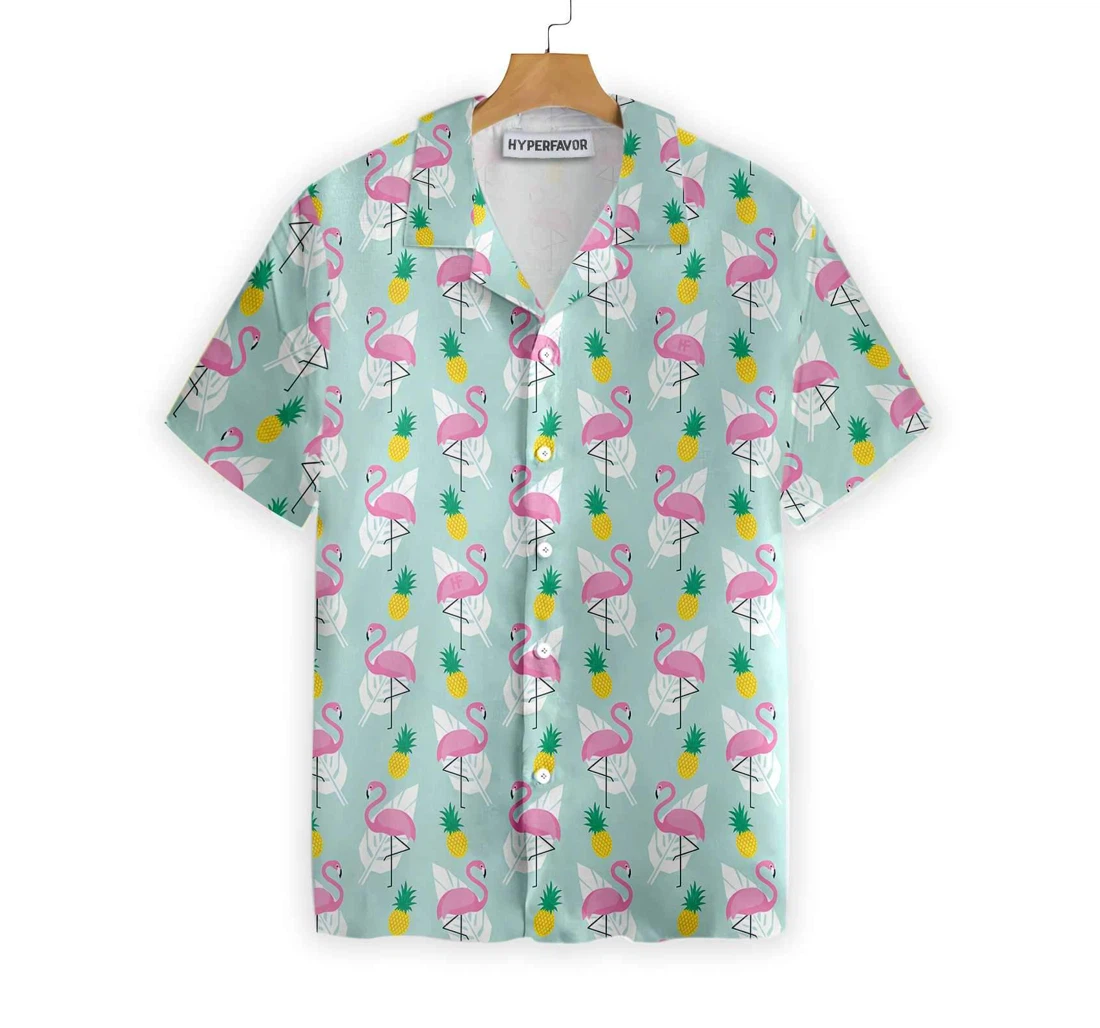 Pineapple Flamingo Hawaiian Shirt, Button Up Aloha Shirt For Men, Women