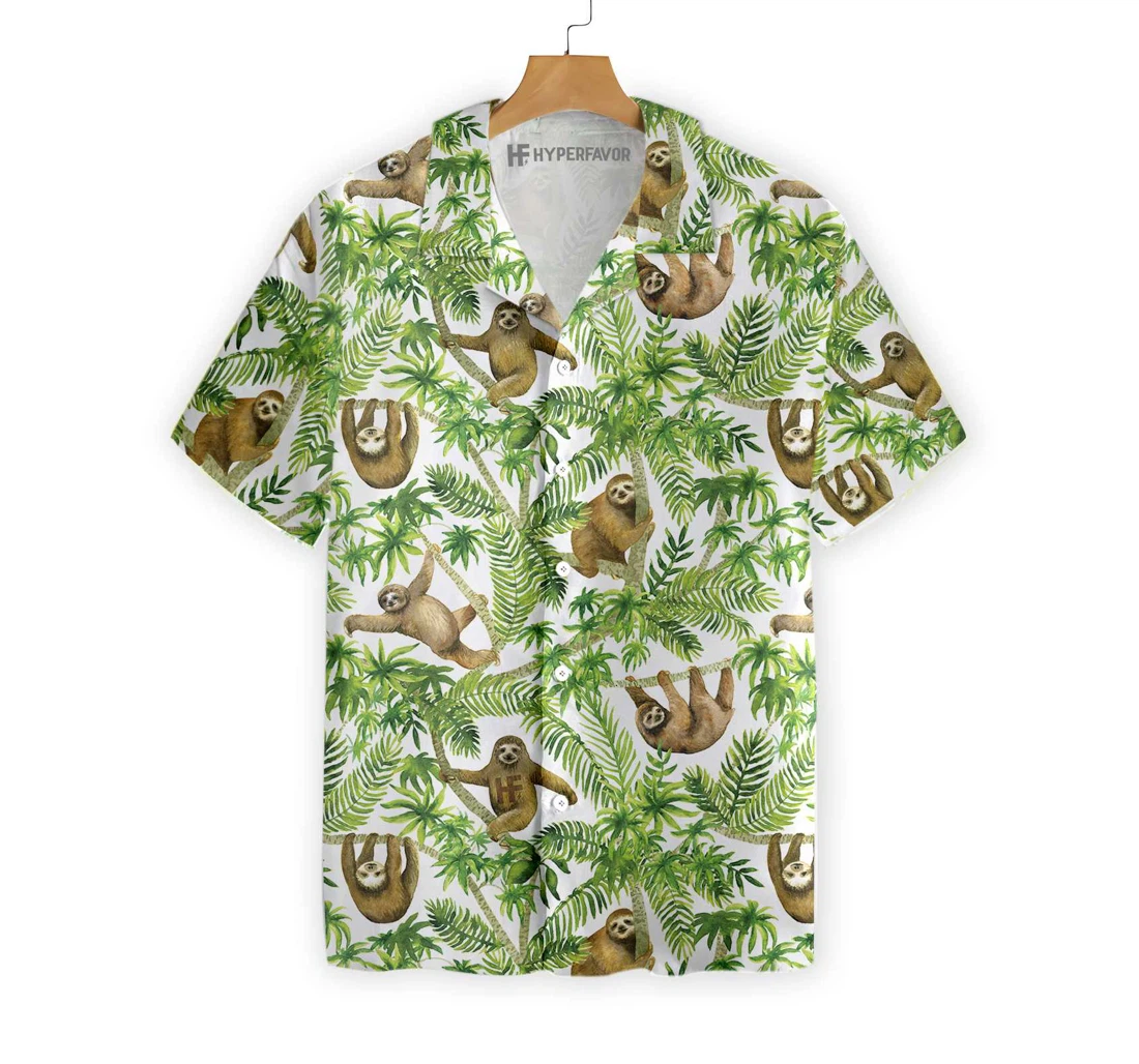 Sloth Seamless Pattern Hawaiian Shirt, Button Up Aloha Shirt For Men, Women